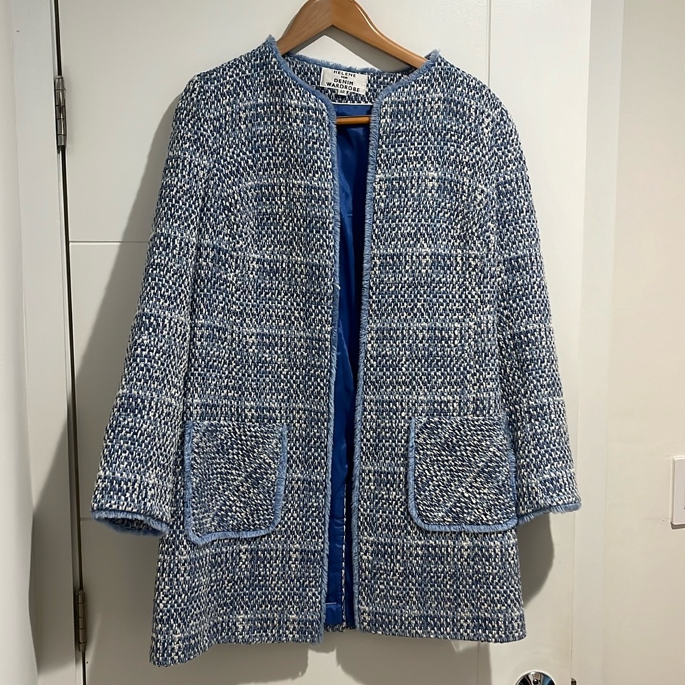 Helene for Denim, never worn, blue, cotton and polyester, midthigh length jacket